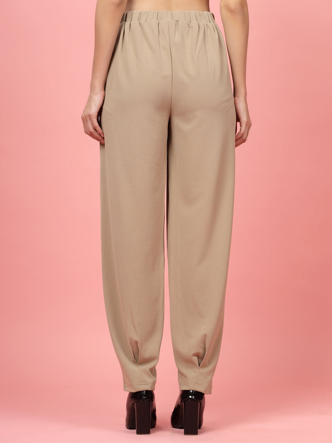 Women Nude Regular Fit Mid-Rise Pleated Trousers