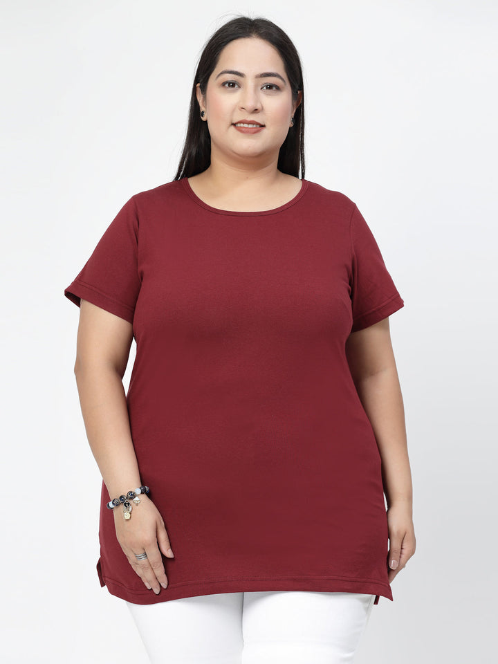 Round Neck Short Sleeves Cotton Regular Fit Plus Size T-shirt