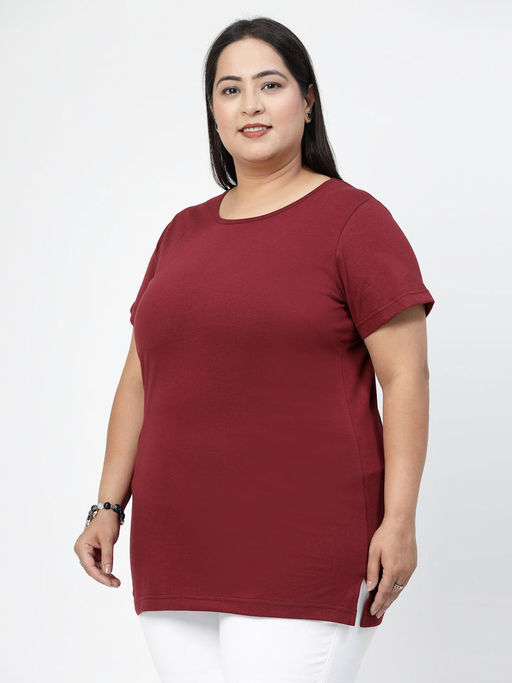 Round Neck Short Sleeves Cotton Regular Fit Plus Size T-shirt