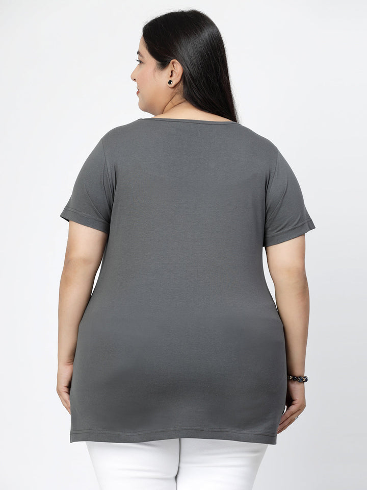 Plus Size Round Neck Short Sleeves Cotton T-shirt