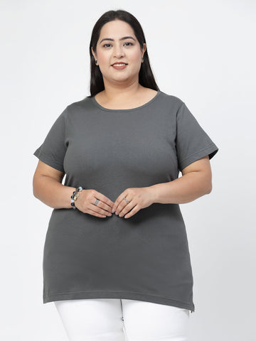 Plus Size Round Neck Short Sleeves Cotton T-shirt