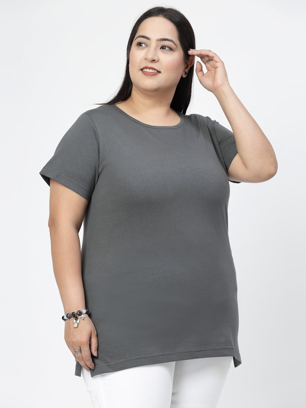 Plus Size Round Neck Short Sleeves Cotton T-shirt