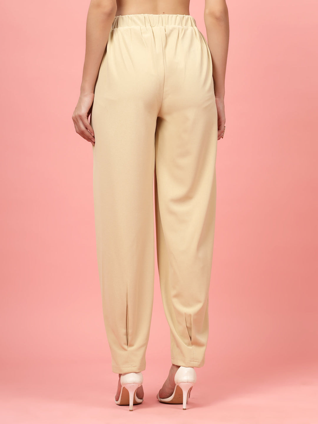 Women Beige Regular Fit Mid-Rise Pleated Trousers