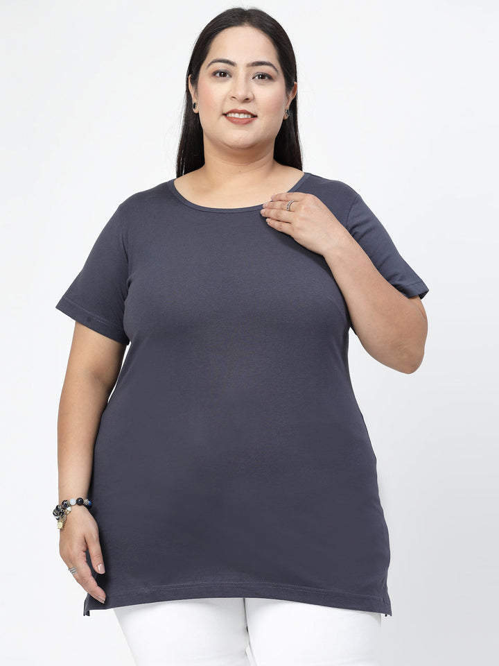 Round Neck Short Sleeves Cotton Regular Fit Plus Size T-shirt