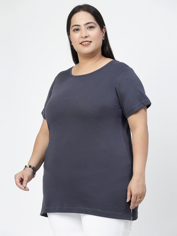 Round Neck Short Sleeves Cotton Regular Fit Plus Size T-shirt