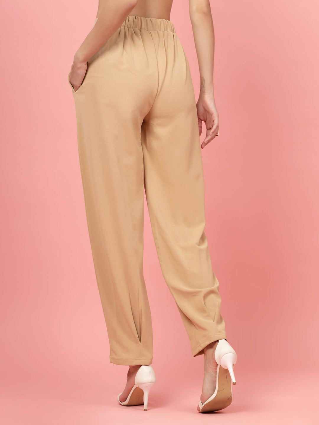 Women Nude Regular Fit Mid-Rise Pleated Trousers