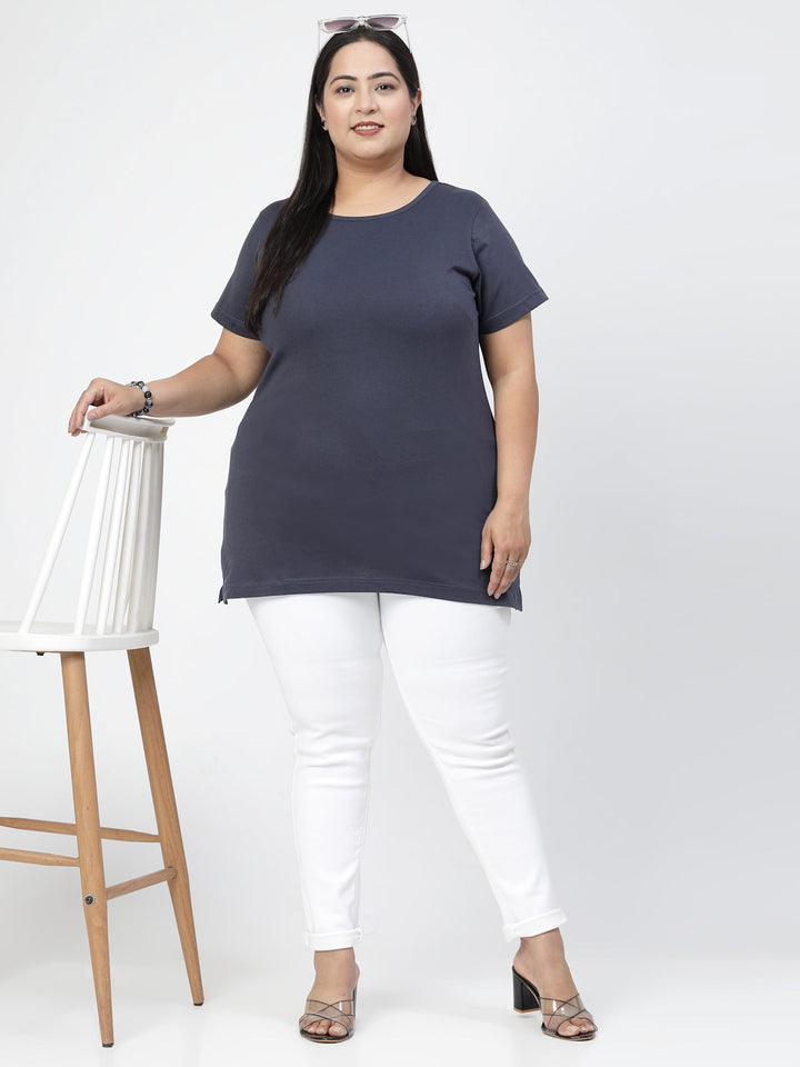 Round Neck Short Sleeves Cotton Regular Fit Plus Size T-shirt