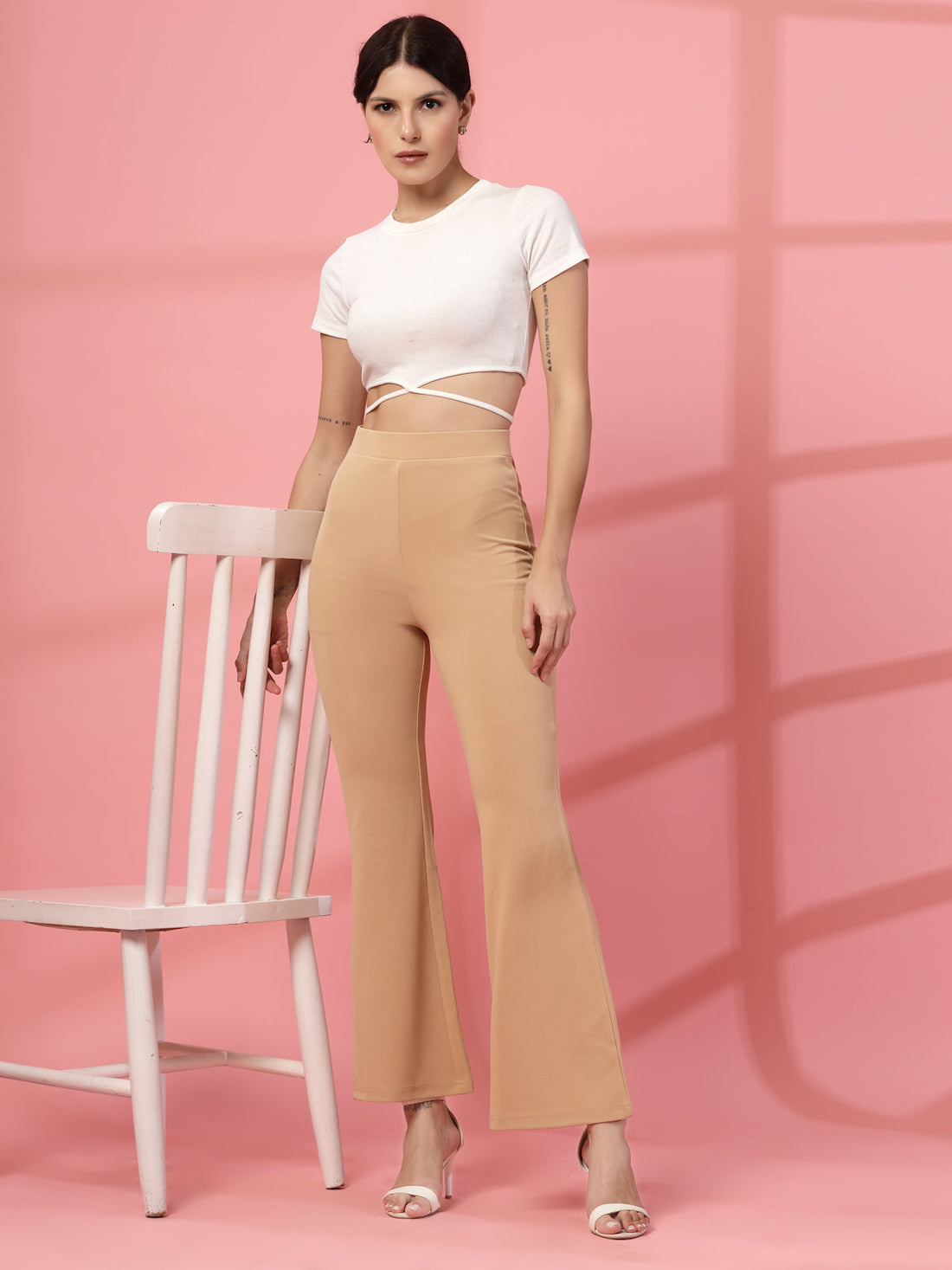 Women Nude Bootcut Regular Fit High-Rise Trousers