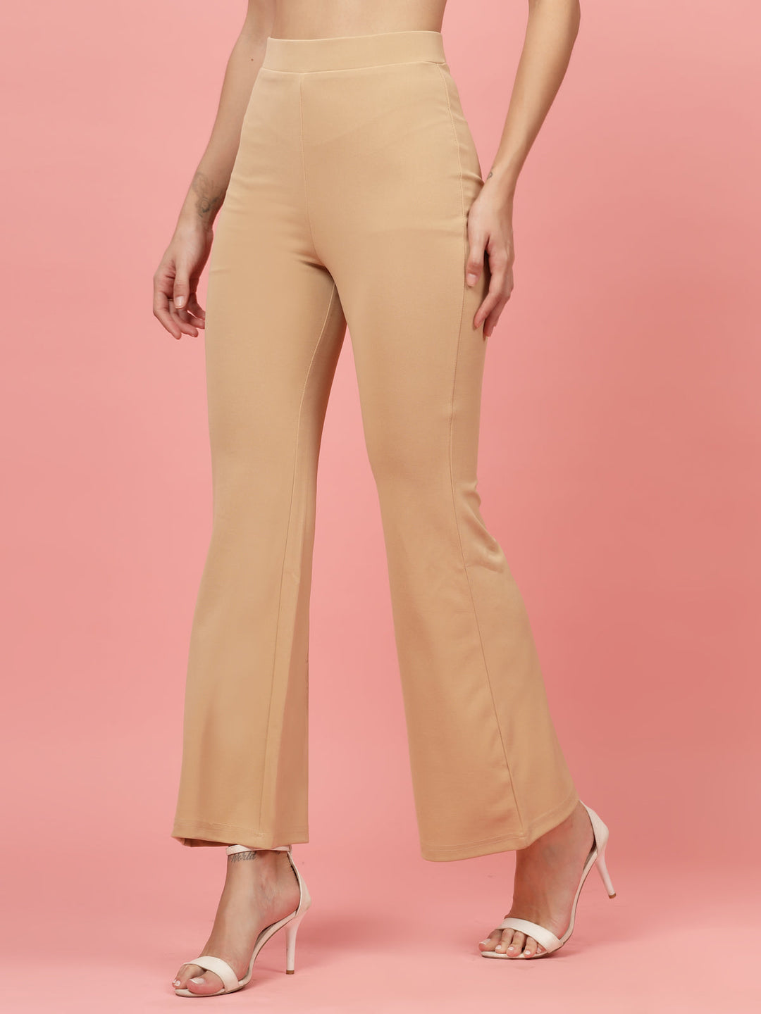 Women Nude Bootcut Regular Fit High-Rise Trousers