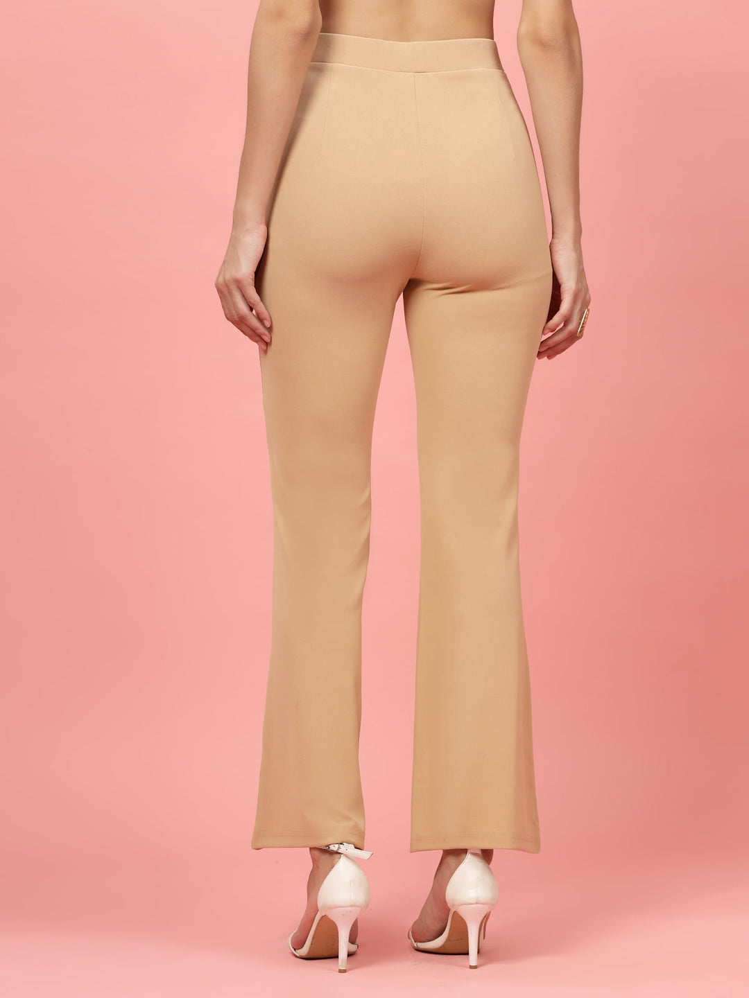 Women Nude Bootcut Regular Fit High-Rise Trousers