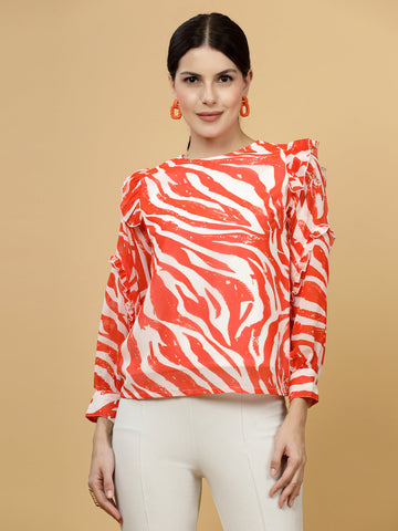 Animal Print Puff Sleeve Top