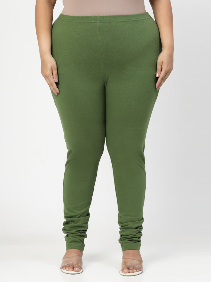 Women Green Solid Legging