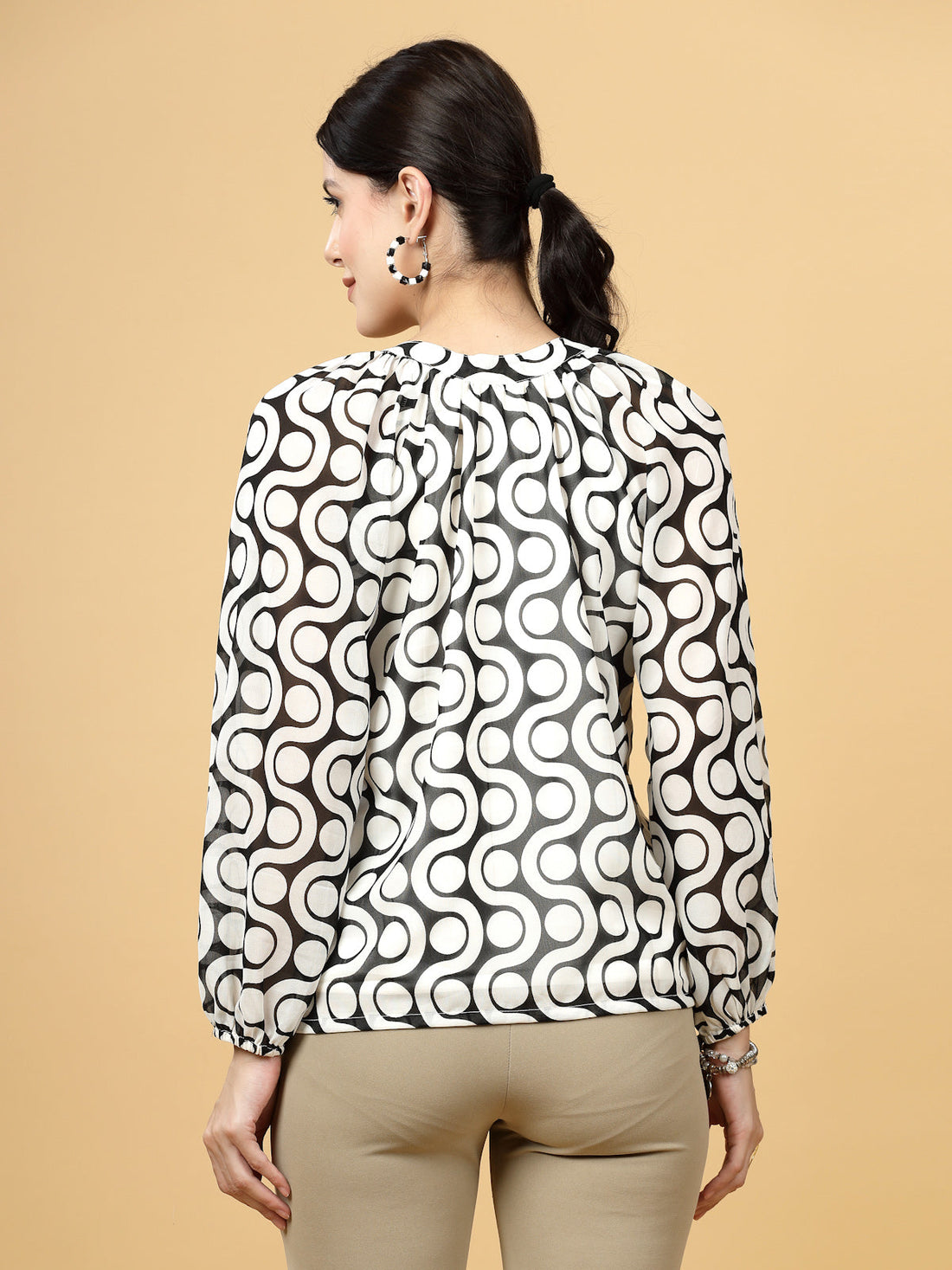 Geometric Print Mandarin Collar Top