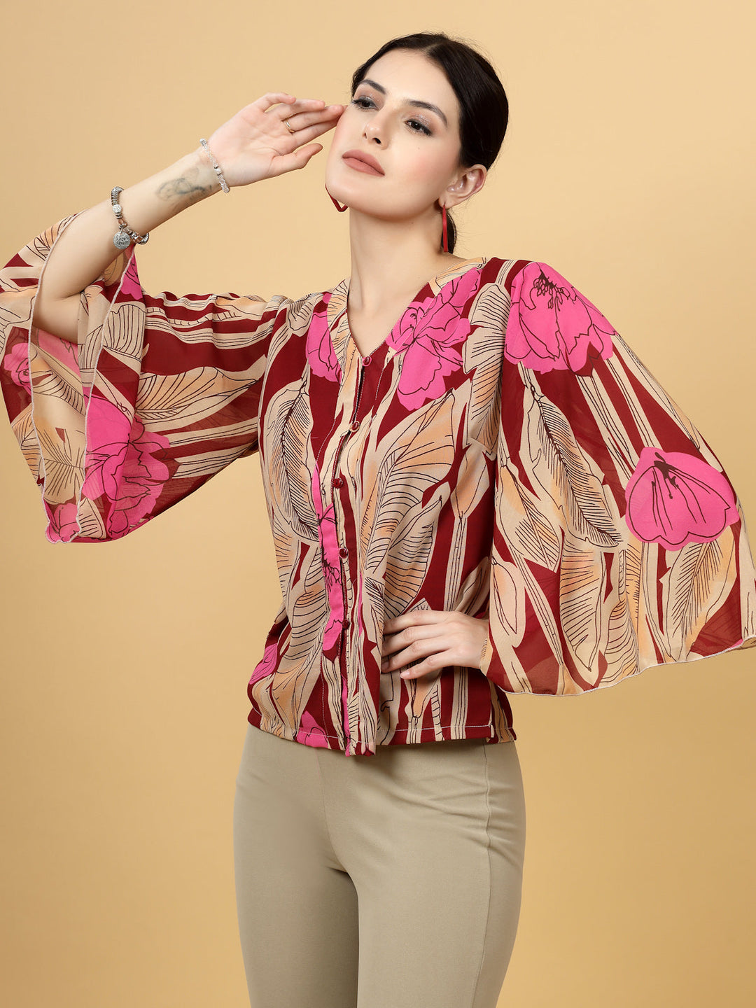 Print Kimono Sleeve Top