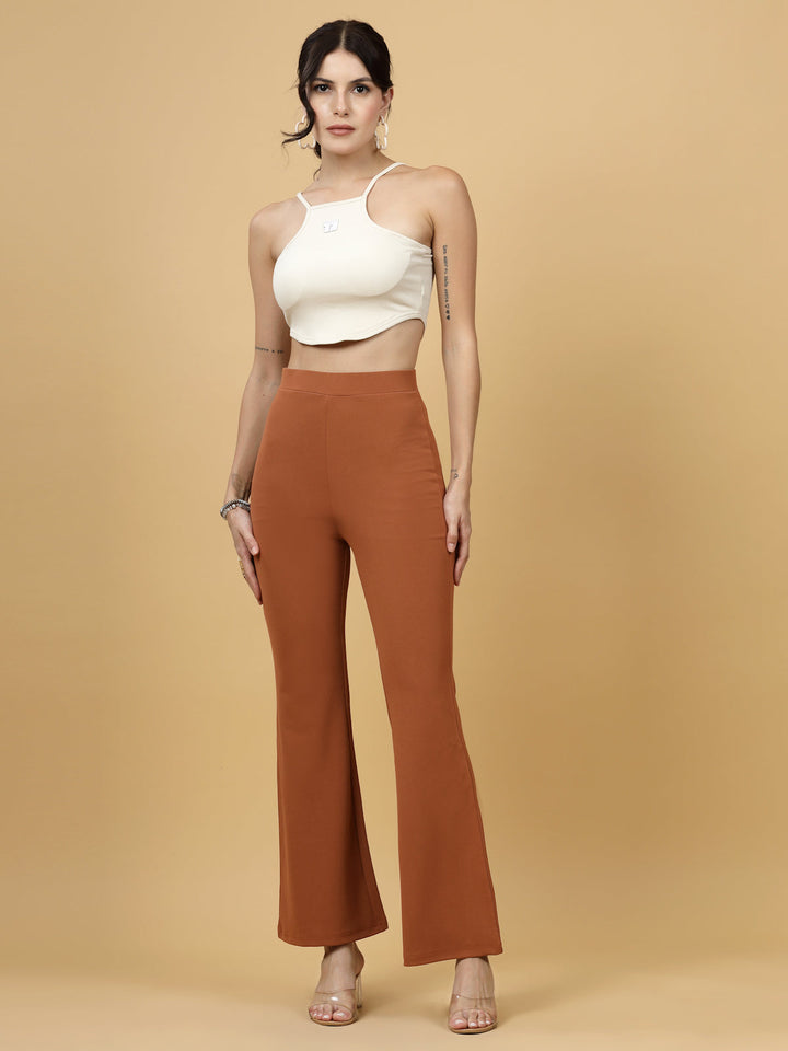 Women Rust Bootcut Regular Fit High-Rise Trousers