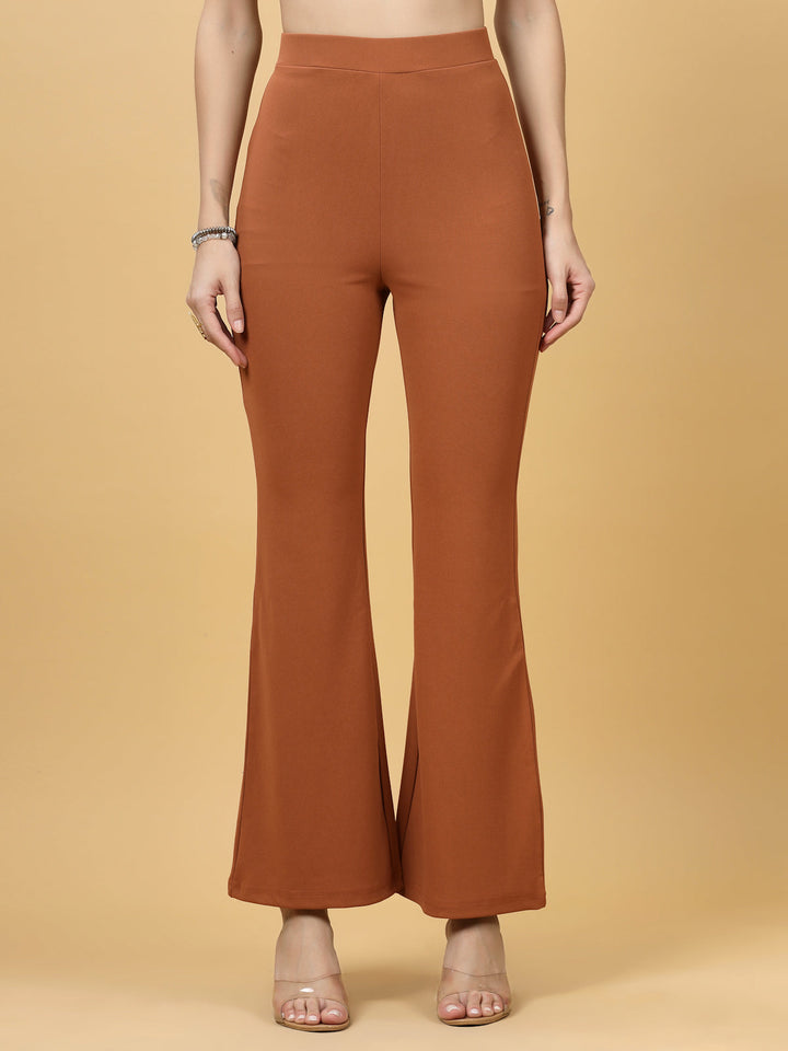 Women Rust Bootcut Regular Fit High-Rise Trousers