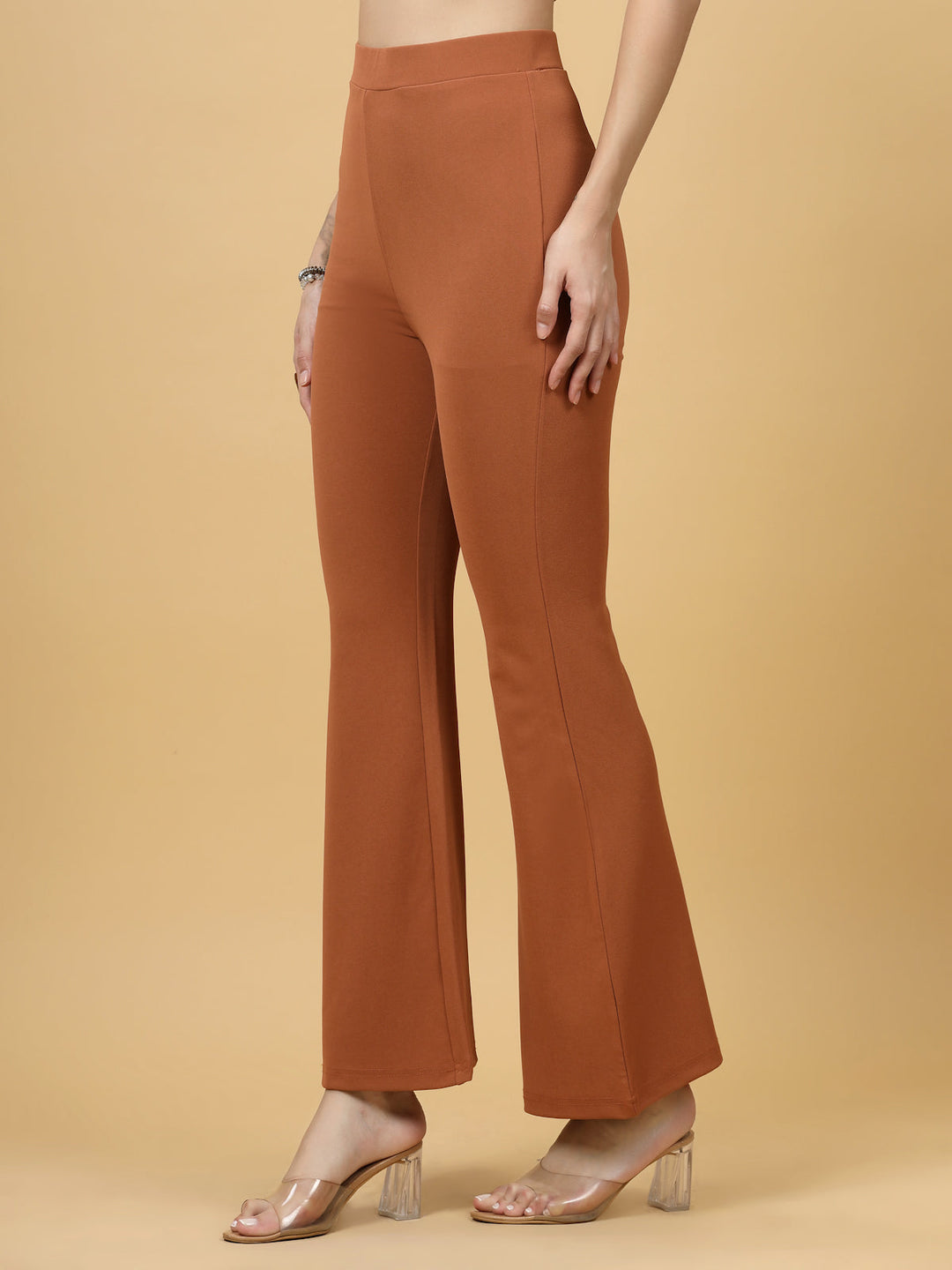 Women Rust Bootcut Regular Fit High-Rise Trousers