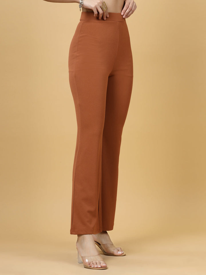 Women Rust Bootcut Regular Fit High-Rise Trousers