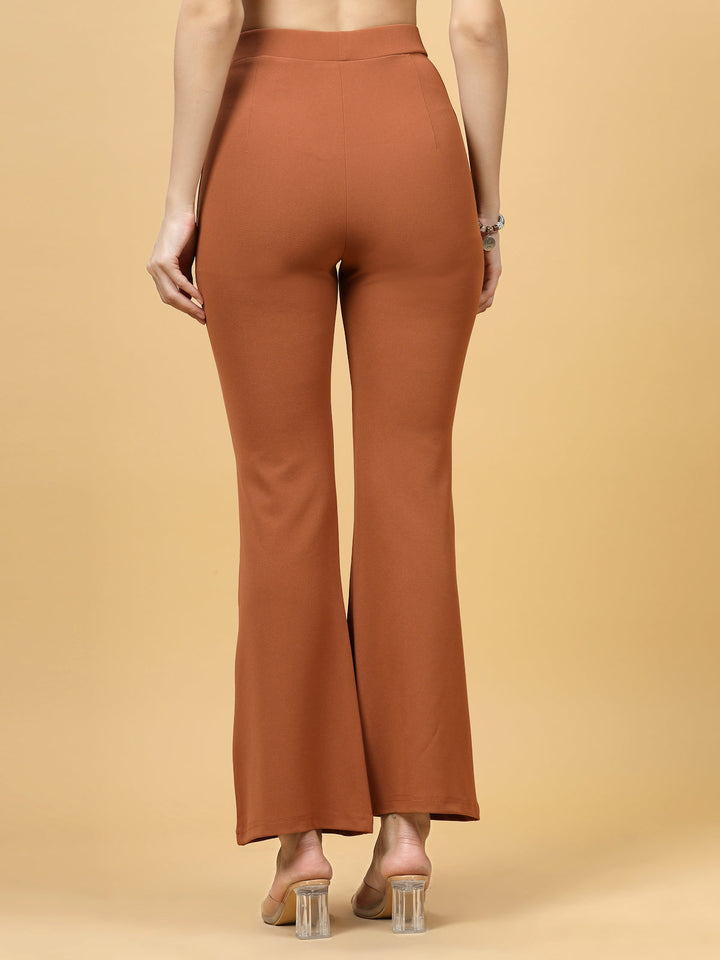 Women Rust Bootcut Regular Fit High-Rise Trousers