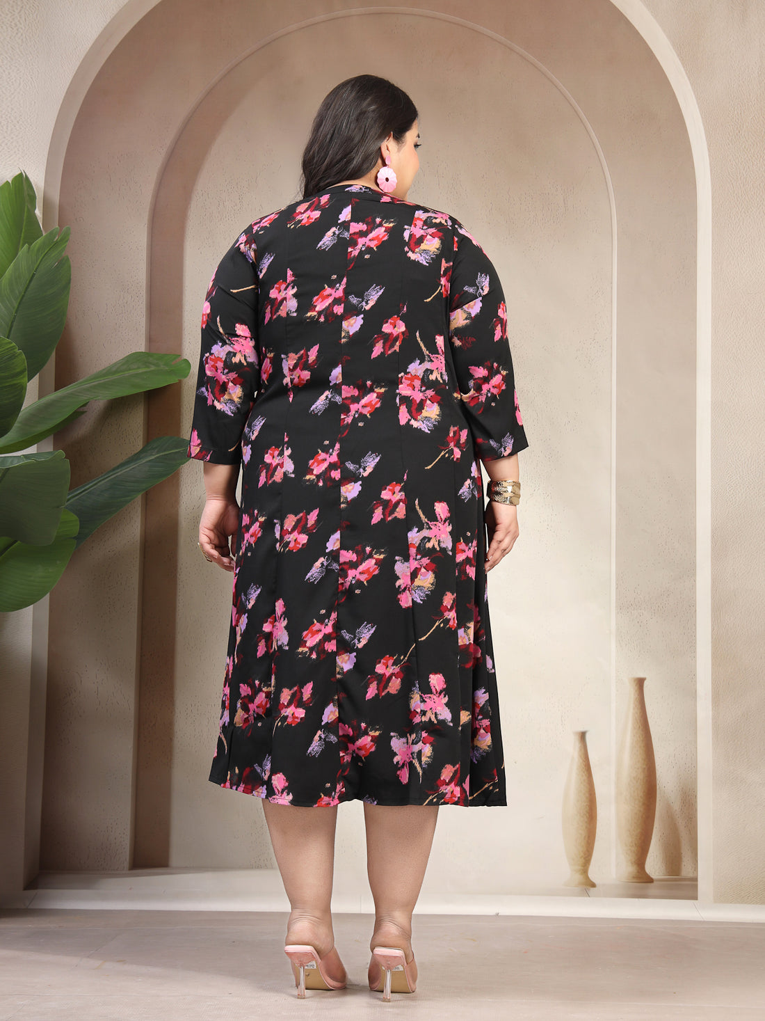 Plus Size Women Black Printed A-Line Dress