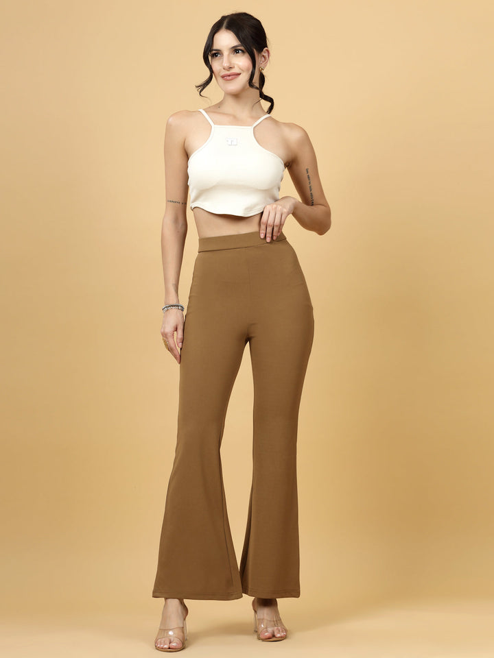 Women Brown Bootcut Regular Fit High-Rise Trousers