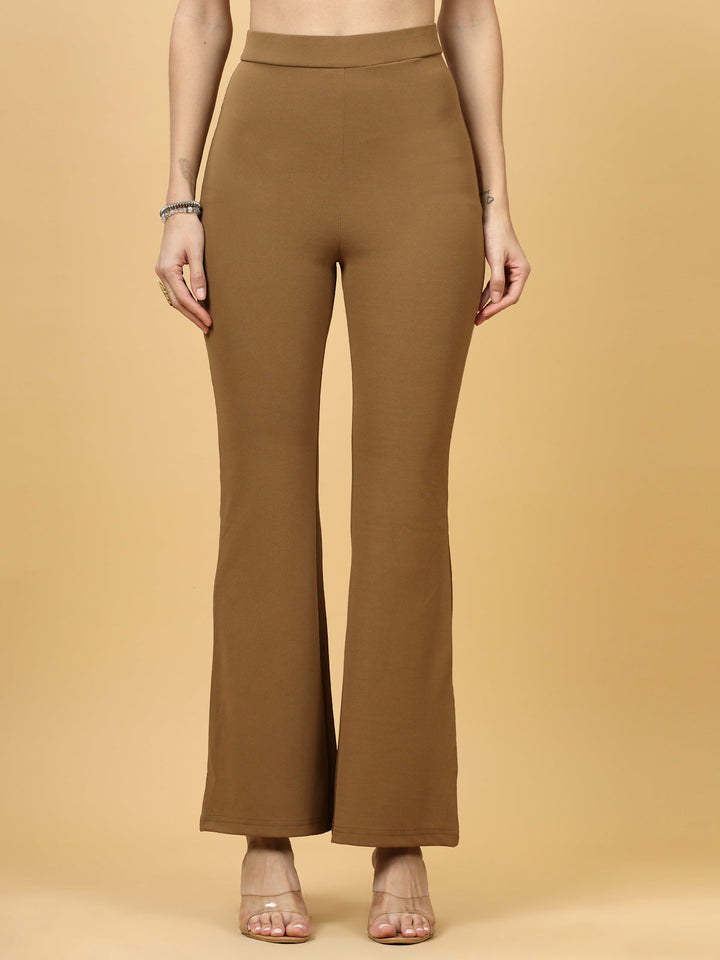 Women Brown Bootcut Regular Fit High-Rise Trousers