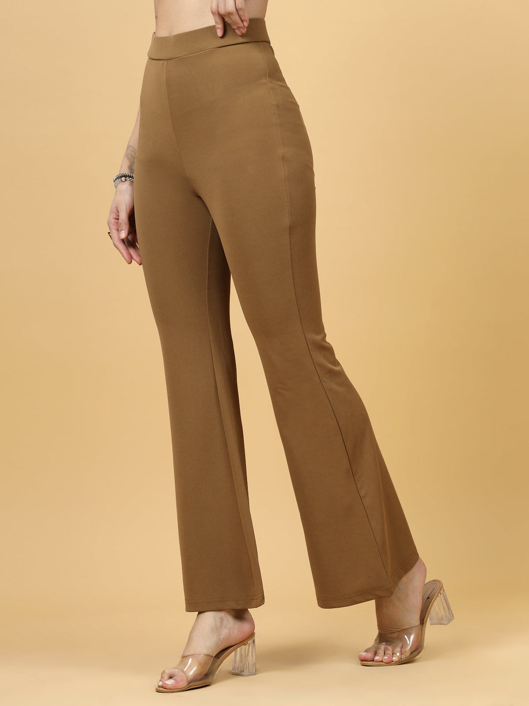 Women Brown Bootcut Regular Fit High-Rise Trousers