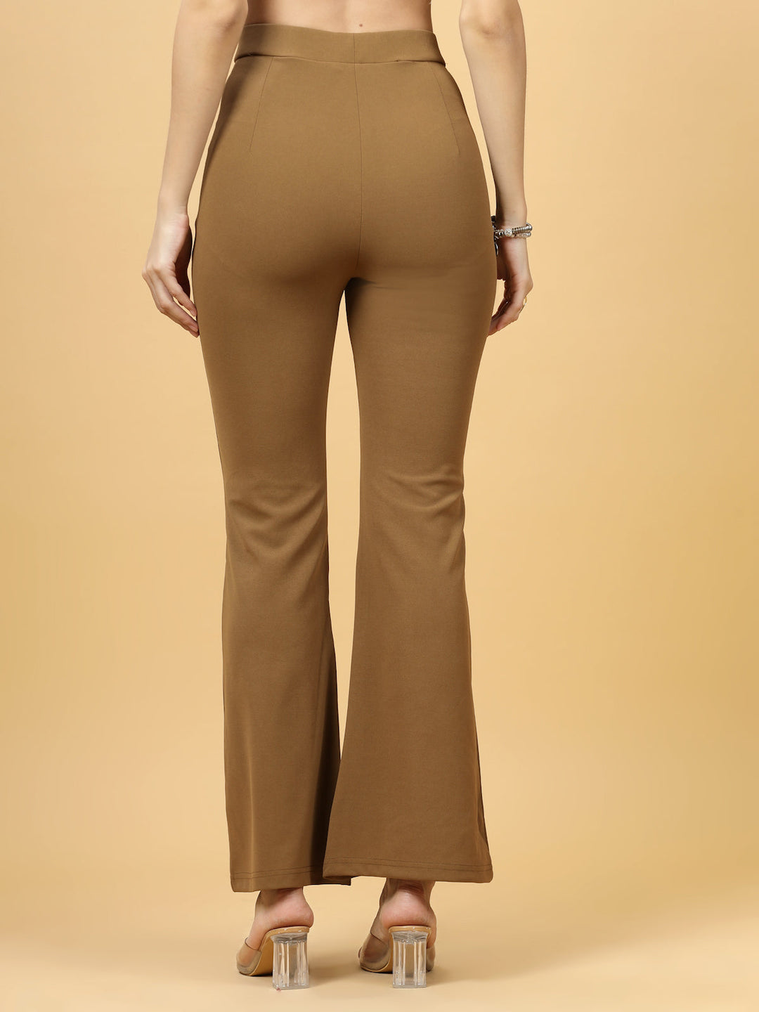 Women Brown Bootcut Regular Fit High-Rise Trousers