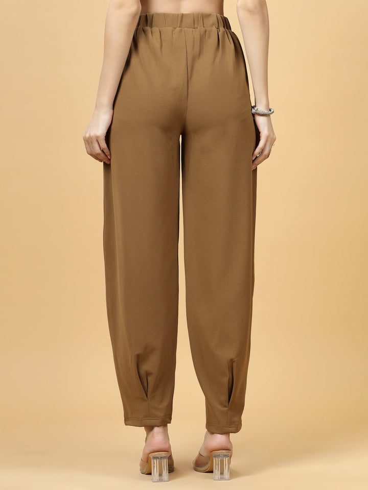 Women Brown Regular Fit Mid-Rise Pleated Trousers