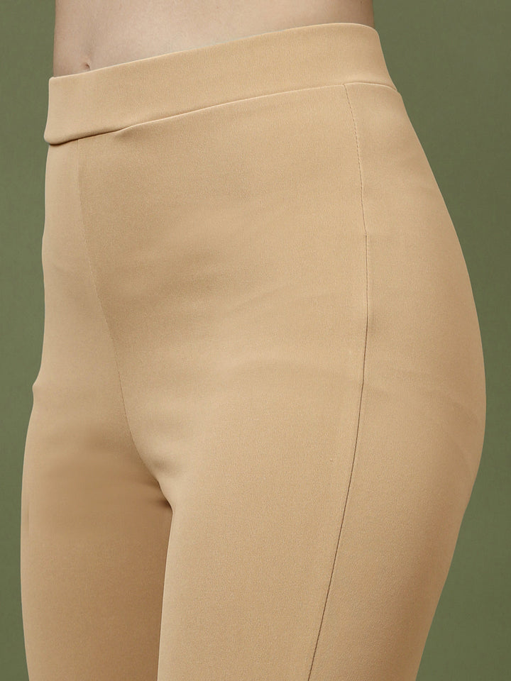 Women Nude Bootcut Regular Fit High-Rise Trousers