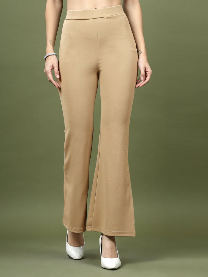 Women Nude Bootcut Regular Fit High-Rise Trousers