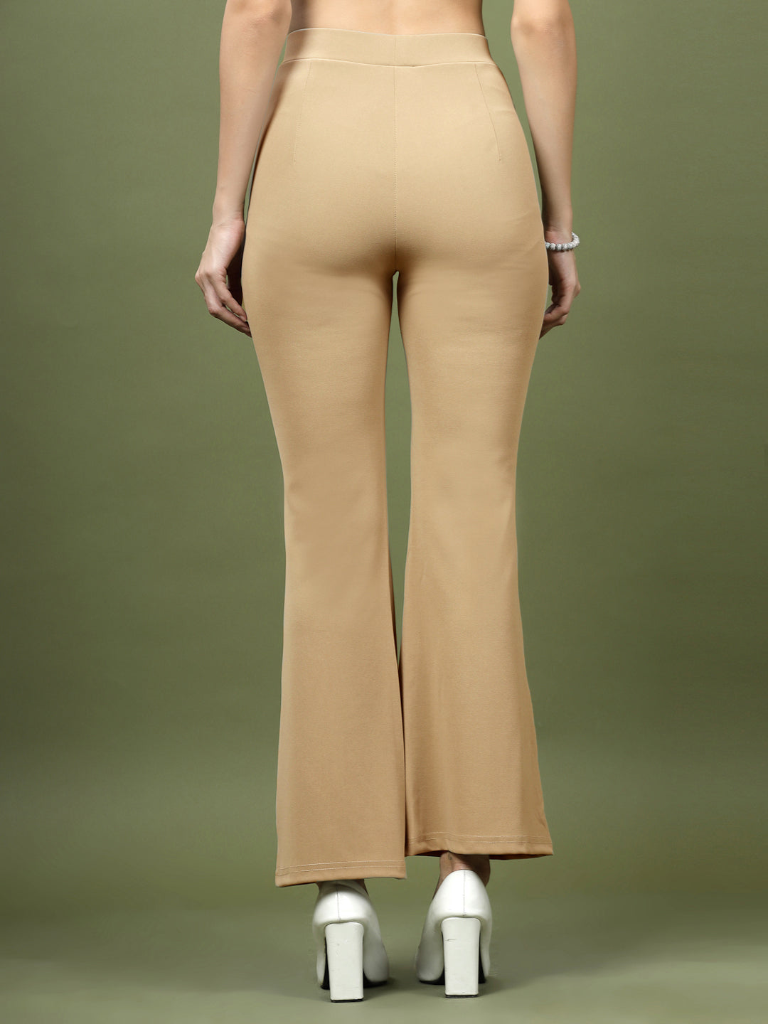 Women Nude Bootcut Regular Fit High-Rise Trousers