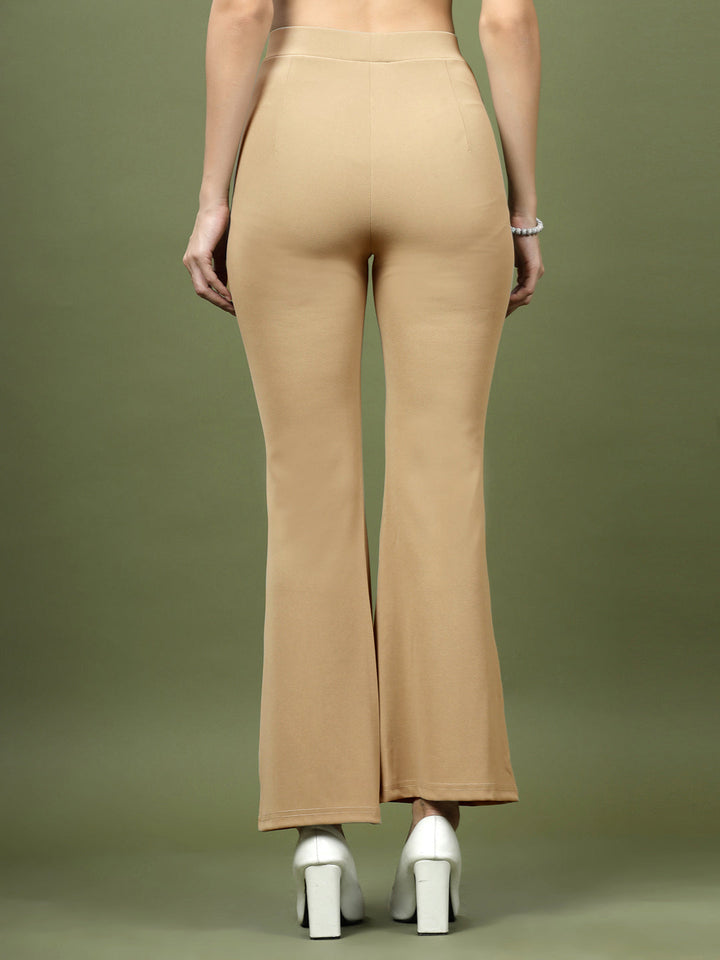 Women Nude Bootcut Regular Fit High-Rise Trousers