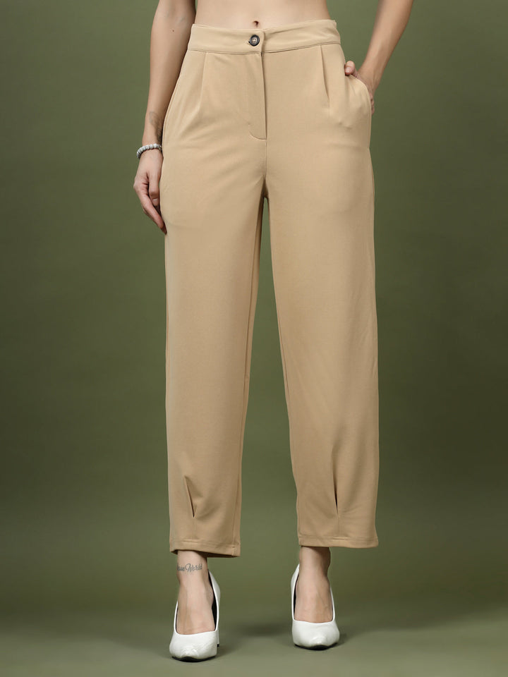 Women Nude Regular Fit Mid-Rise Parallel Trousers