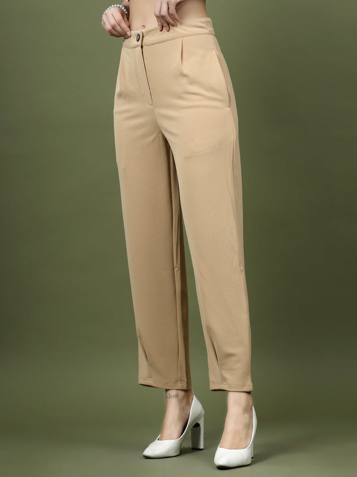 Women Nude Regular Fit Mid-Rise Parallel Trousers