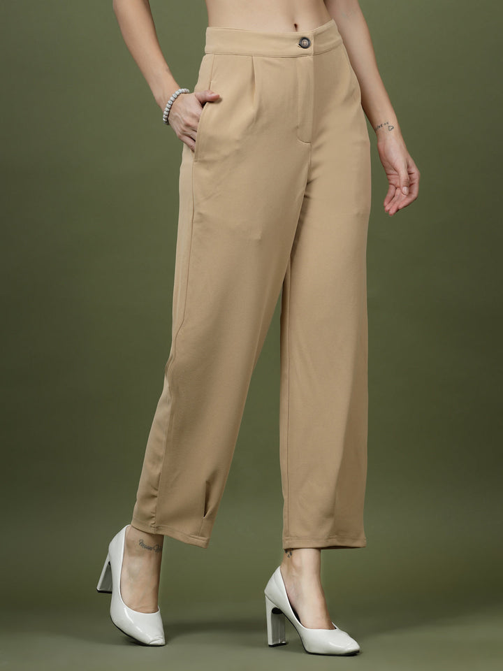 Women Nude Regular Fit Mid-Rise Parallel Trousers