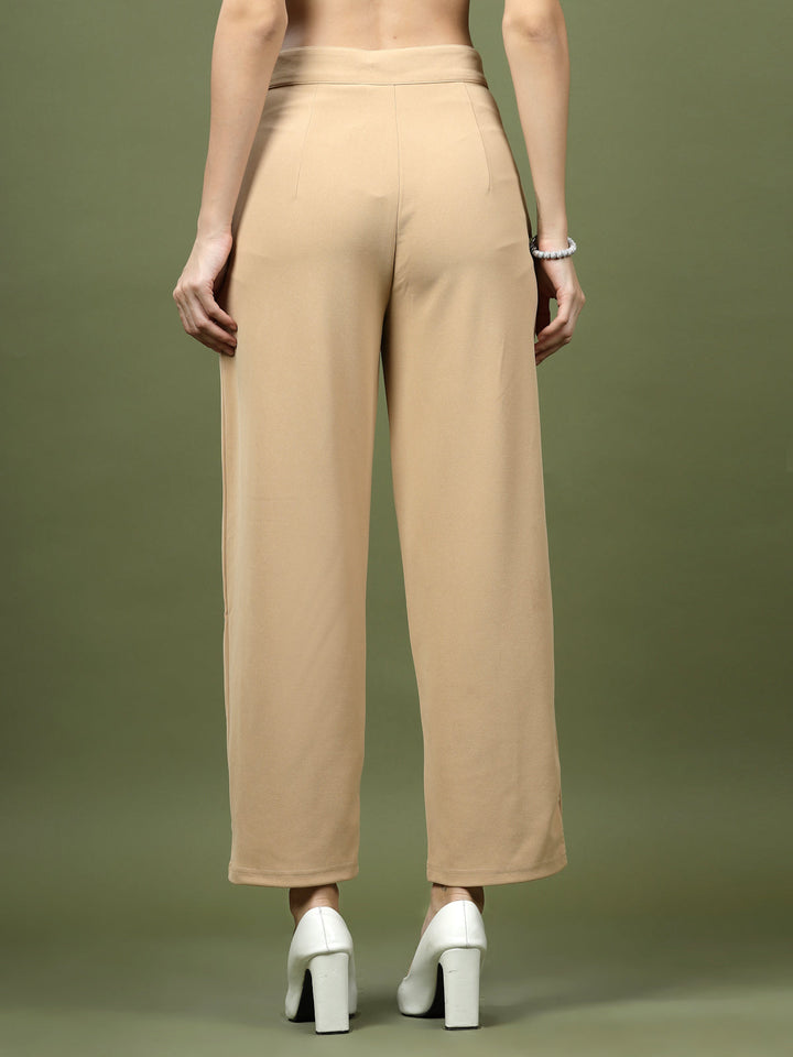 Women Nude Regular Fit Mid-Rise Parallel Trousers