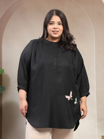 Plus Size Women Mandarin Collar Casual Top