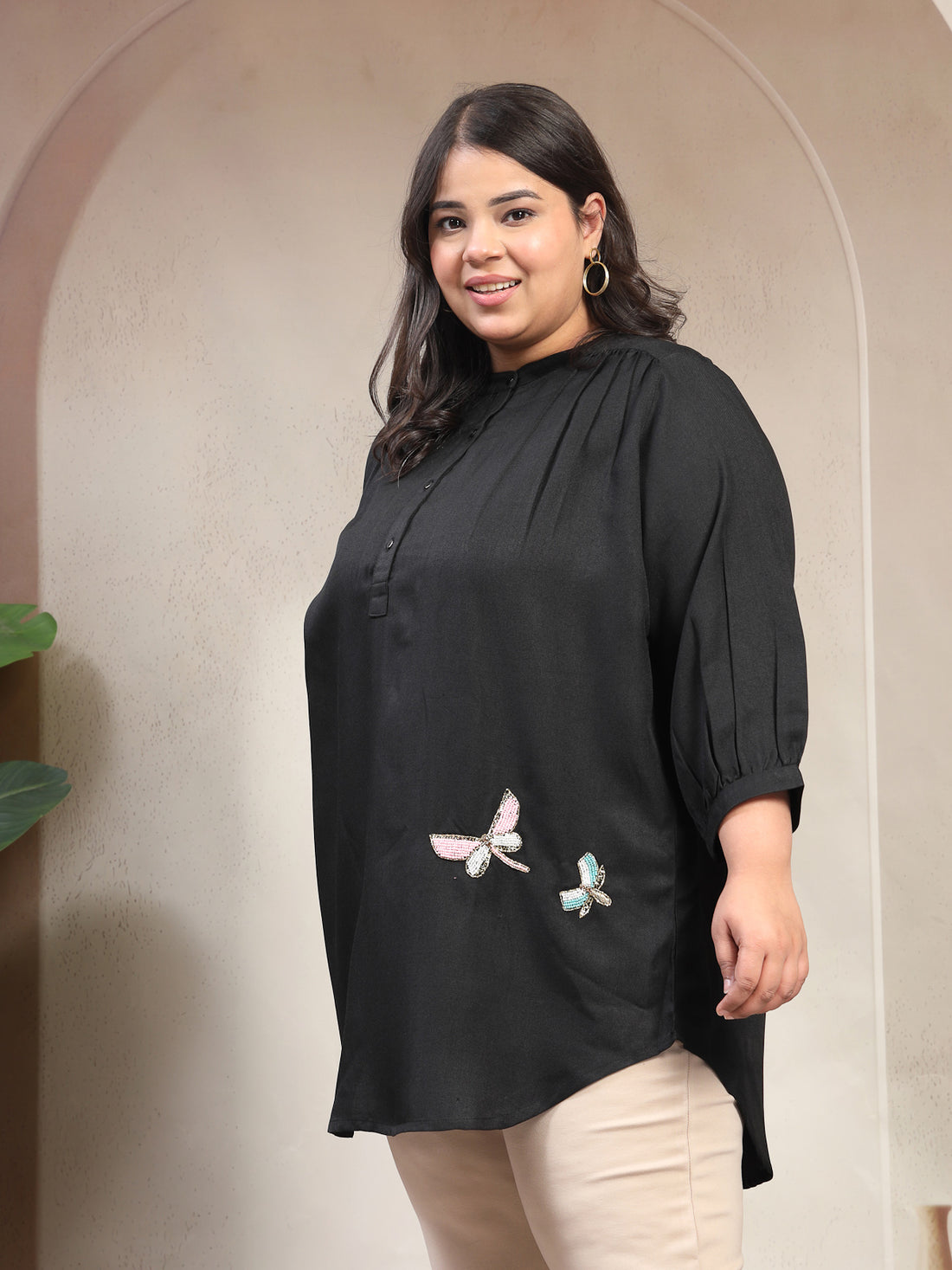 Plus Size Women Mandarin Collar Casual Top