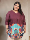 Plus Size Wine Floral Print Top