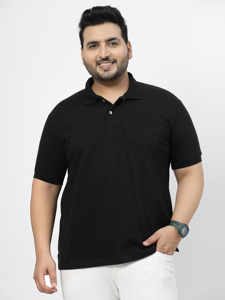 Men Black Polo Collar Cotton T-shirt