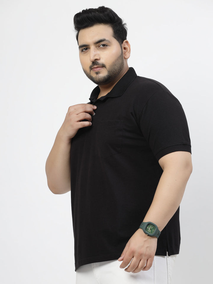 Men Black Polo Collar Cotton T-shirt