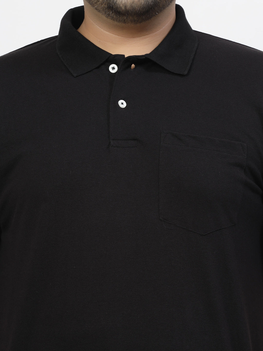 Men Black Polo Collar Cotton T-shirt