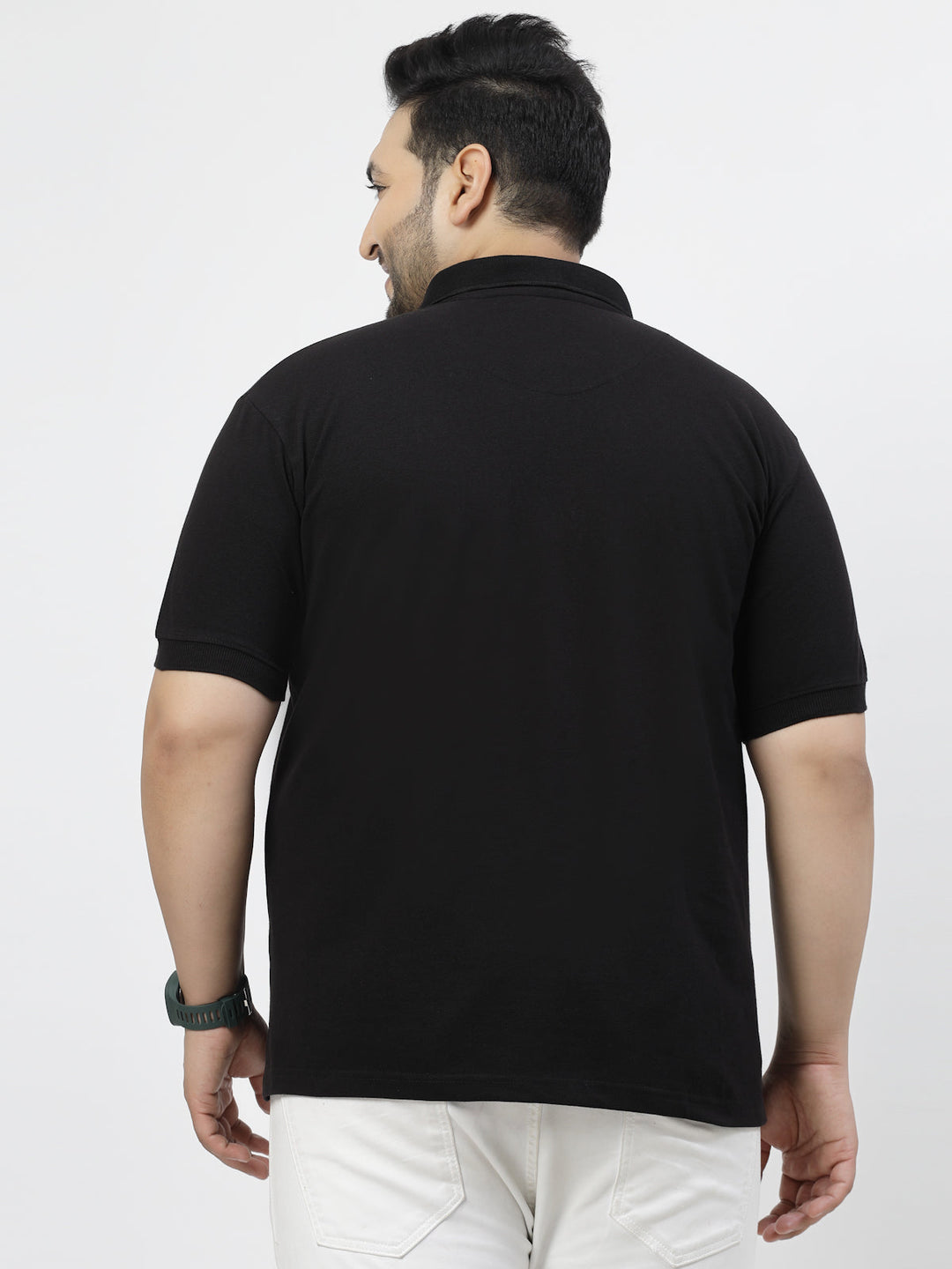 Men Black Polo Collar Cotton T-shirt