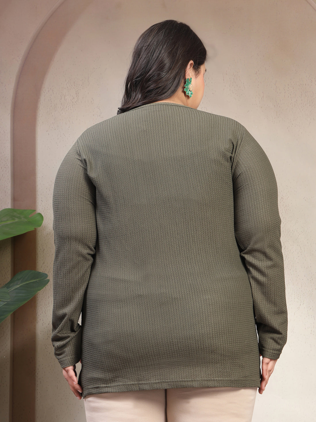 Plus Size Women Self Design Round Neck Cotton T-shirt