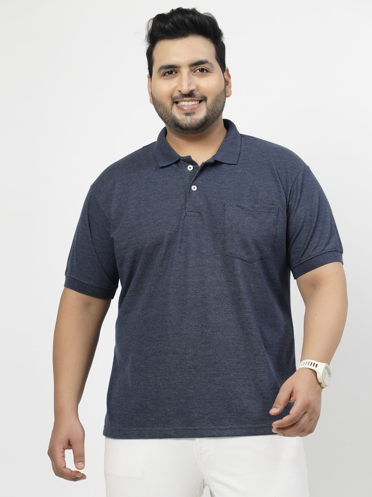 Men Plus Size Navy Blue Polo Collar T-shirt