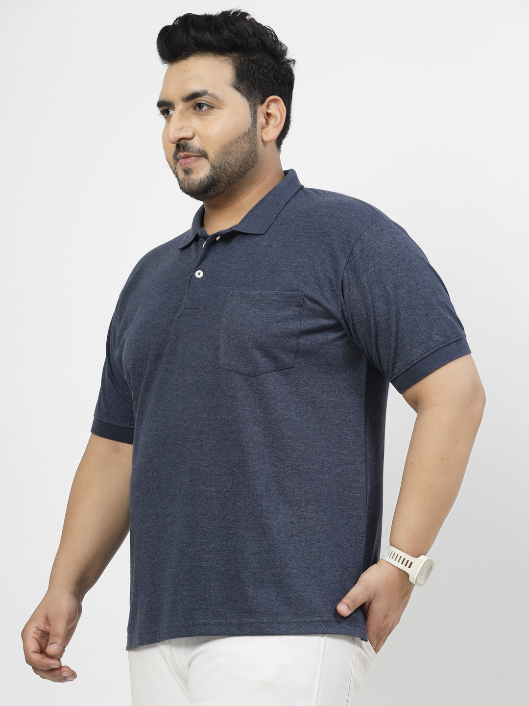 Men Plus Size Navy Blue Polo Collar T-shirt