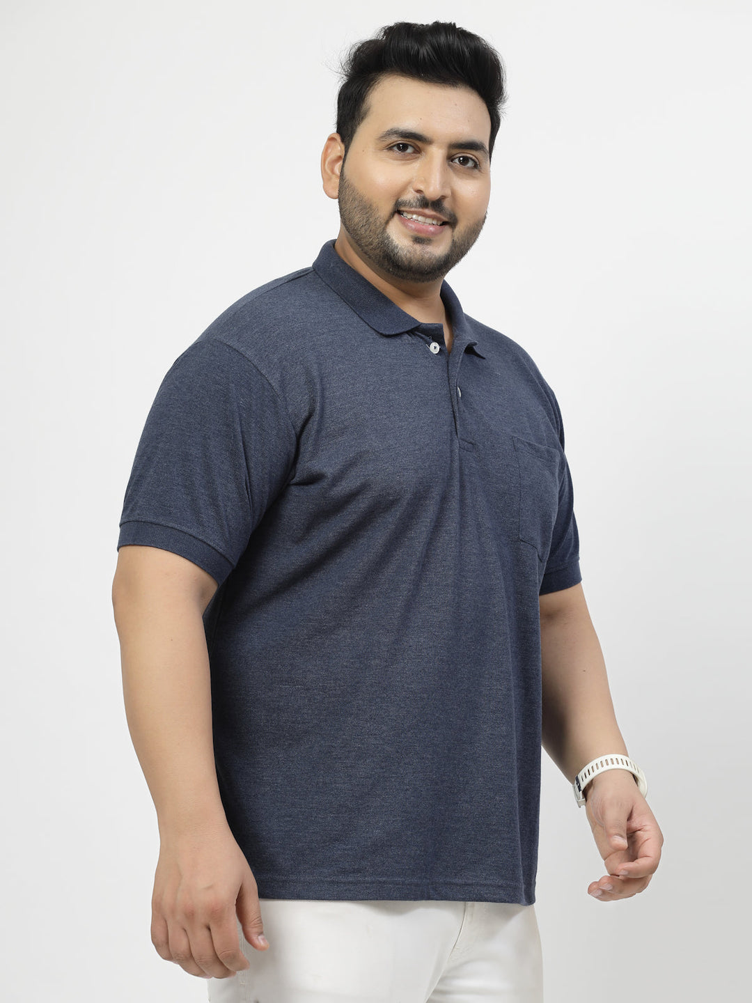 Men Plus Size Navy Blue Polo Collar T-shirt