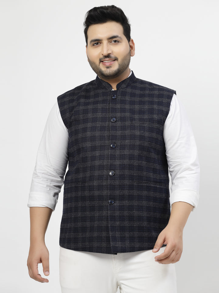 Men Blue Checked Waistcoat