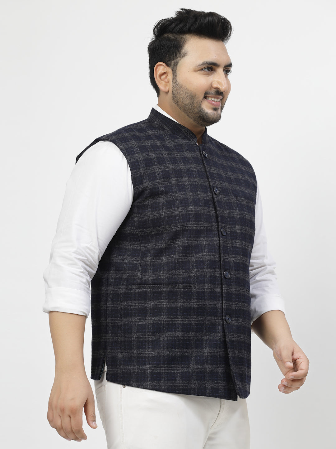 Men Blue Checked Waistcoat